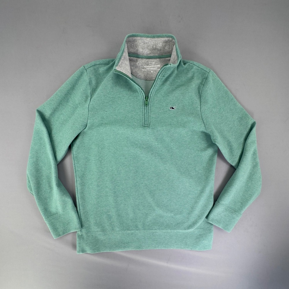 Vineyard Vines Performance Mens Green Heathered Quarter Zip Pullover Size M
